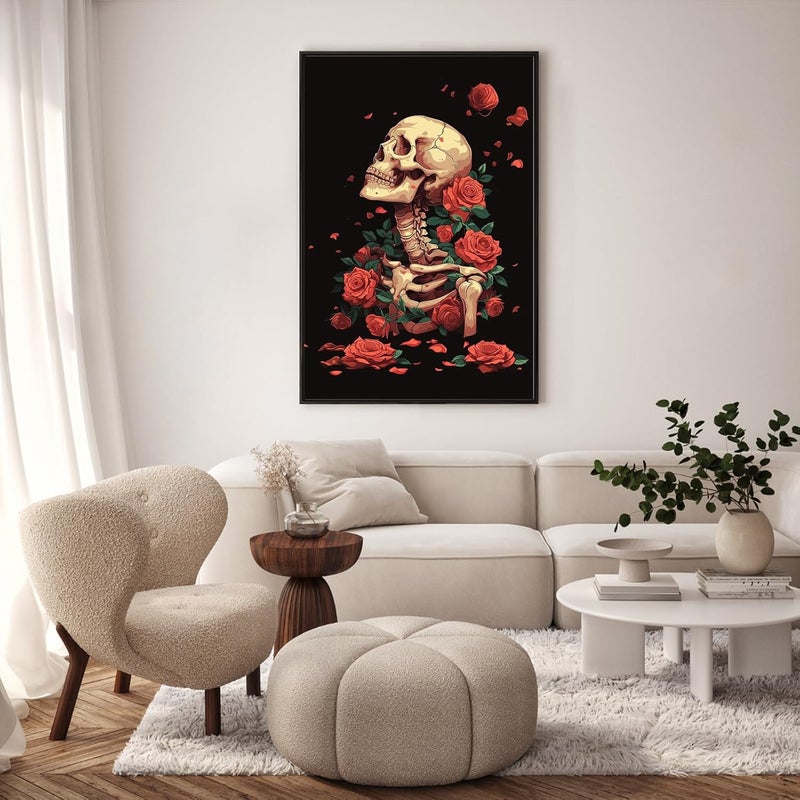 GEEHEIY Framed Paint by Numbers Kit for Adults Beginner, Skull Easy Paint by Number Kits on Canvas Framed, Skeleton DIY Acrylic Oil Painting by Numbers with Frame for Gift Home Decor 8 x 12 inch - Image 2
